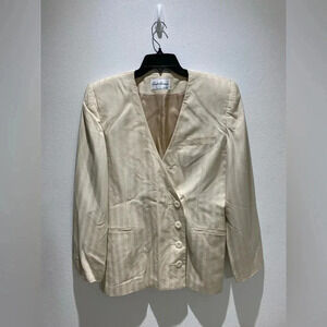 Andre Barreau Women's 2 Piece Suit Blazer Skirt Beige Work Size 10